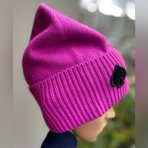 Kate Spade Fuchsia Knit Beanie with Black Spade